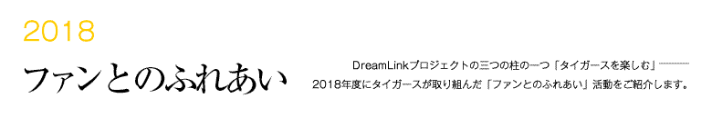 2017 ファンとのふれあい -DreamLinkプロジェクトの三つの柱の一つ「タイガースを楽しむ」―――2018年度にタイガースが取り組んだ「ファンとのふれあい」活動をご紹介します。-