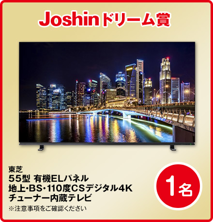 Joshinドリーム賞東芝55型有機ELパネル地上・BS・110度CSデジタル4Kチューナー内蔵テレビ 1名